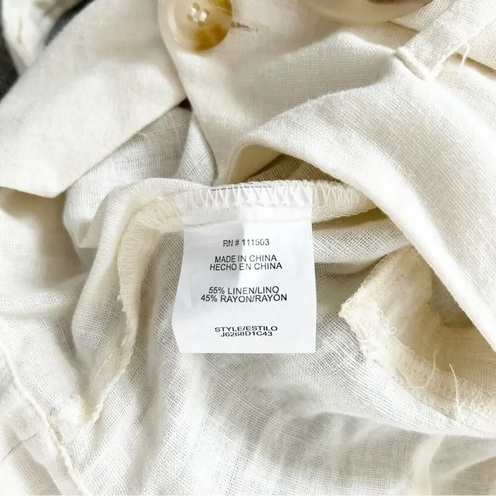 June & Hudson Ivory Belted Wide Leg Linen Blend Crop Pants Size Medium